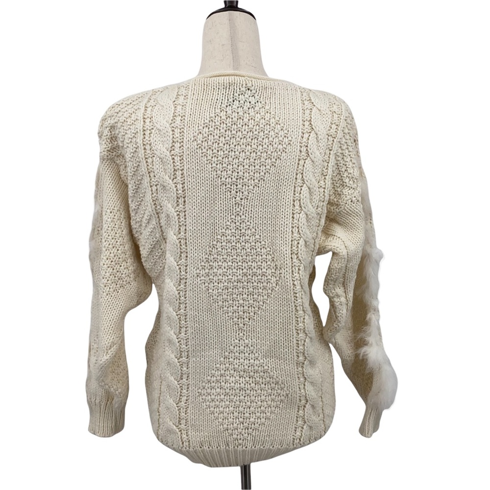 Loop Di Loop Boho Cream Thick Knit Feathered Swea… - image 2